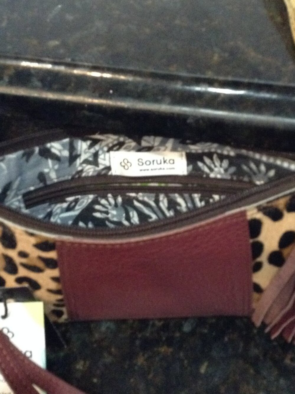 NWT Soruka "Barcelona" Recycled leather Wristlet Tassels Cheetah Print Trendy - Picture 5 of 7